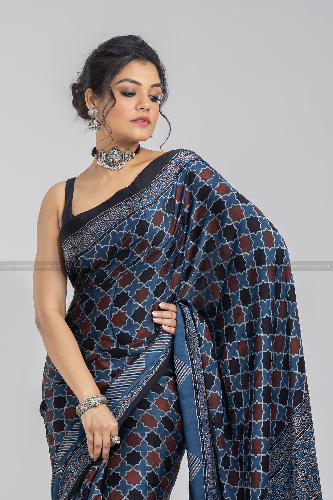 Ajrakh Block Printed Saree