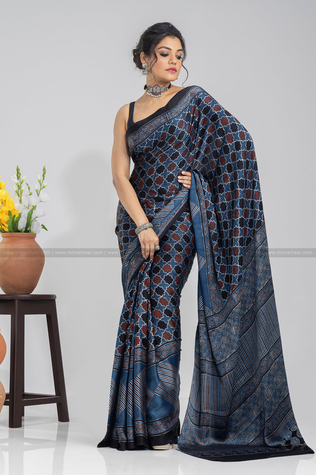 Ajrakh Block Printed Saree