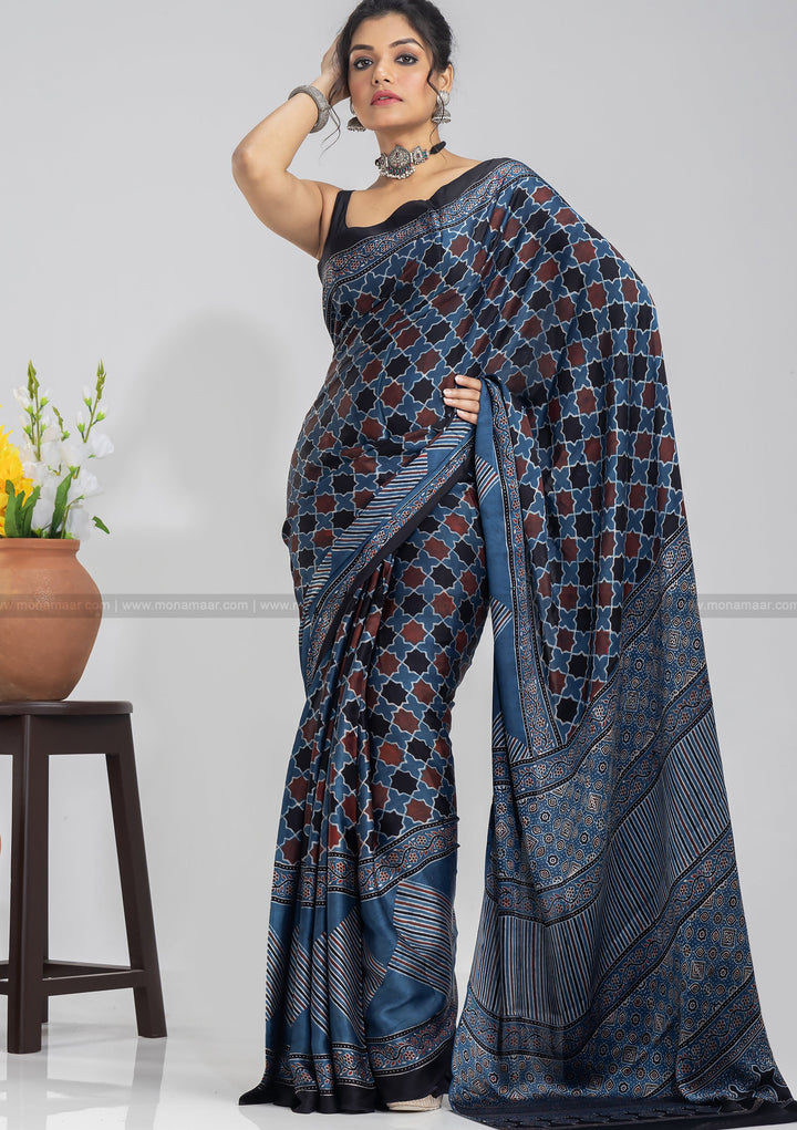 Ajrakh Block Printed Saree