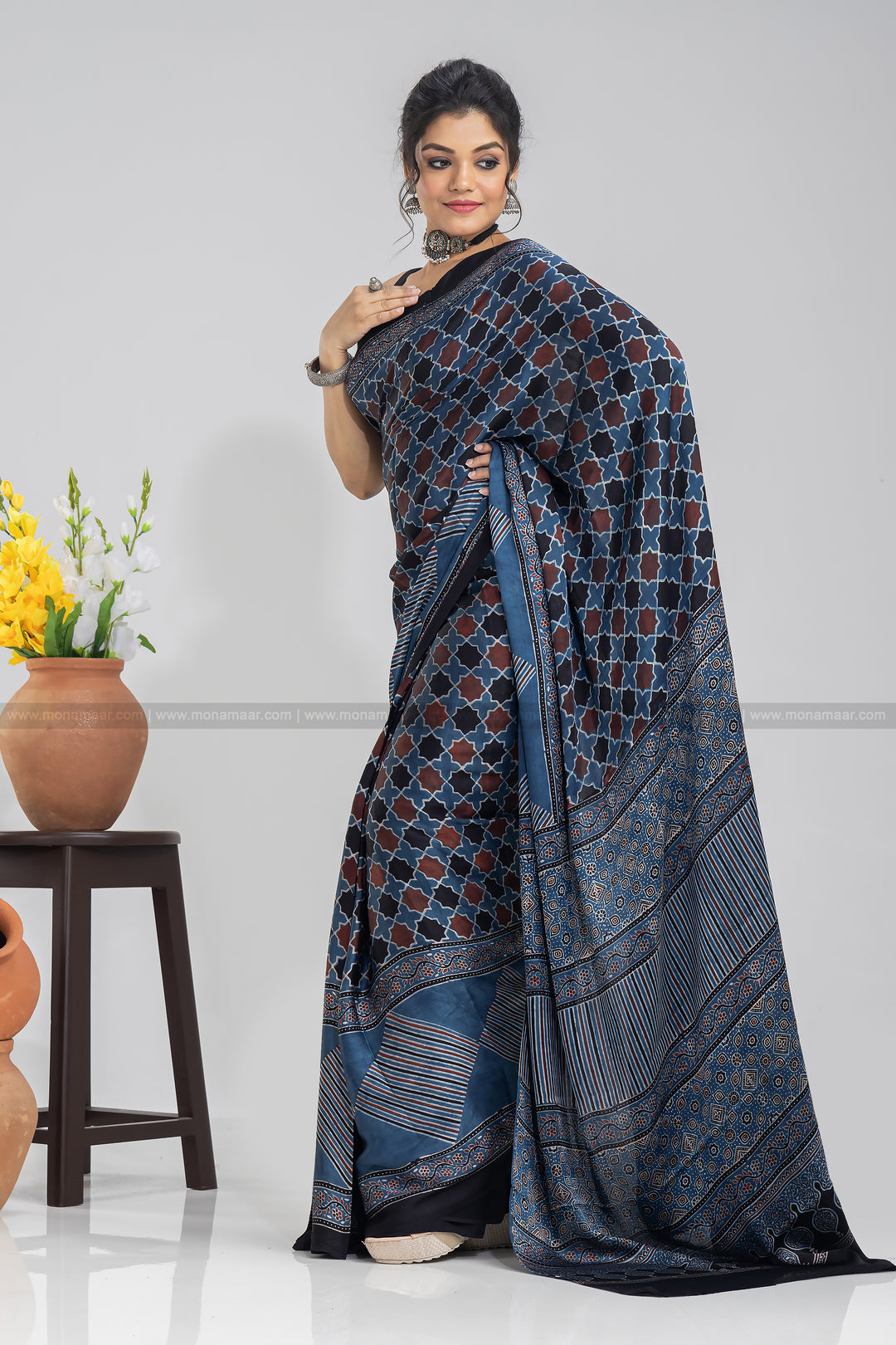 Ajrakh Block Printed Saree