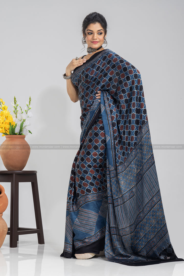 Ajrakh Block Printed Saree