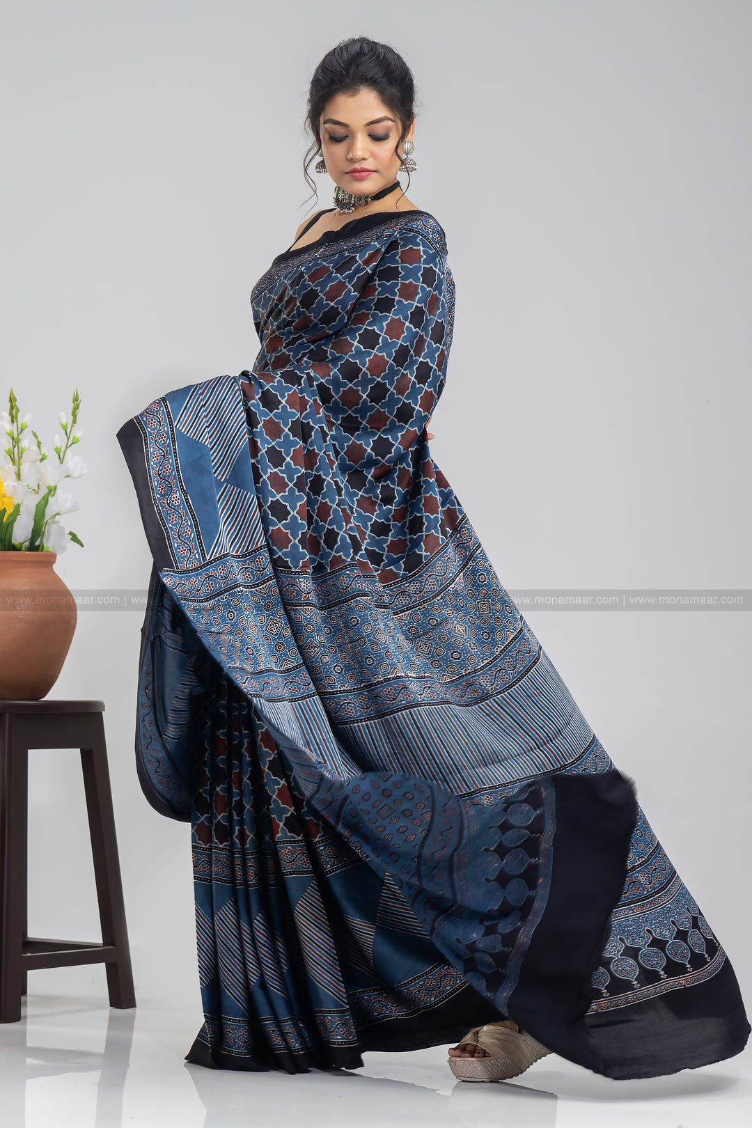 Ajrakh Block Printed Saree