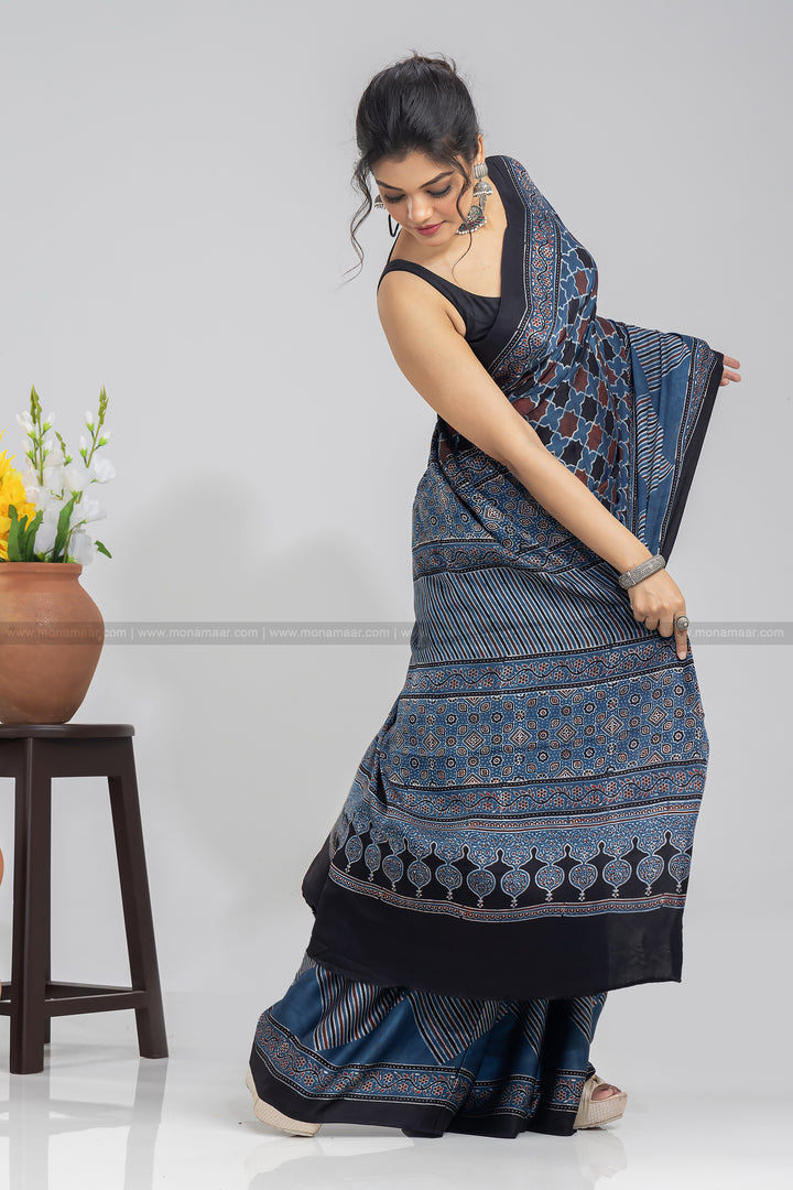 Ajrakh Block Printed Saree