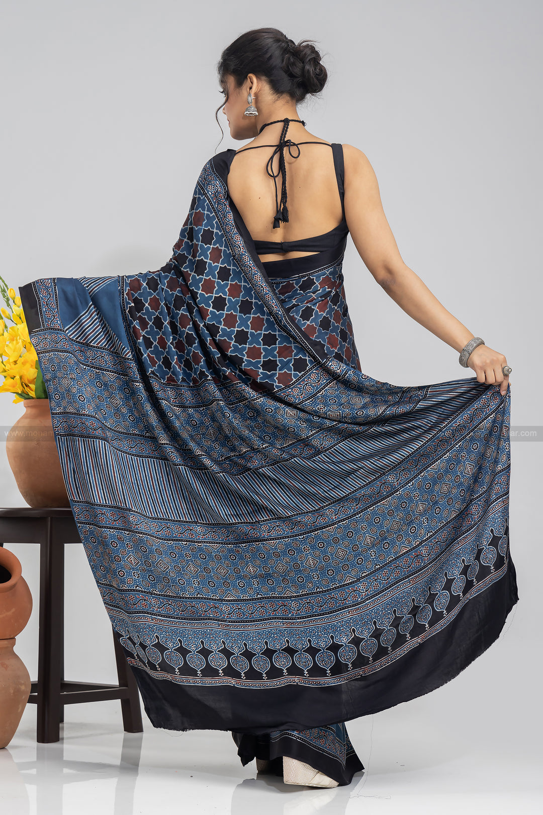 Ajrakh Block Printed Saree