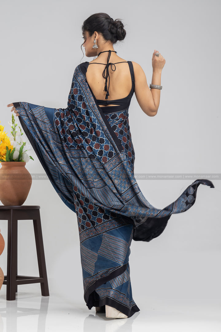 Ajrakh Block Printed Saree