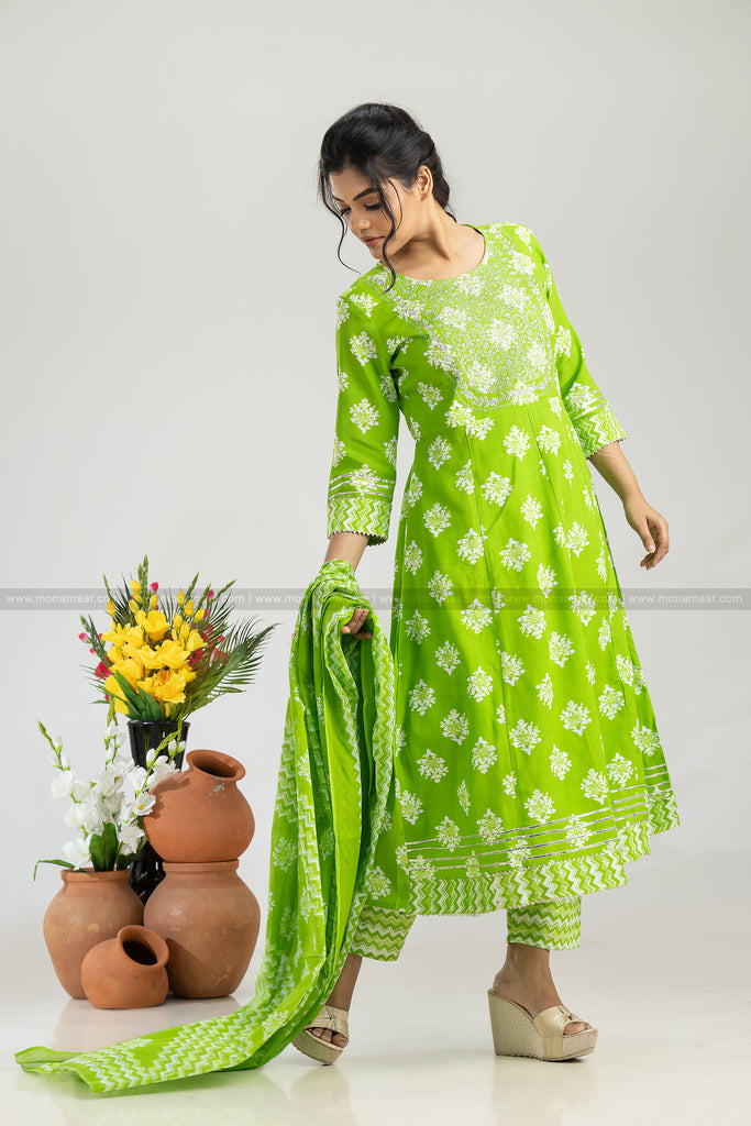 Buy Parrot Green Cotton Churidar Suit With Sequins Work Online - LSTV05190  | Andaaz Fashion