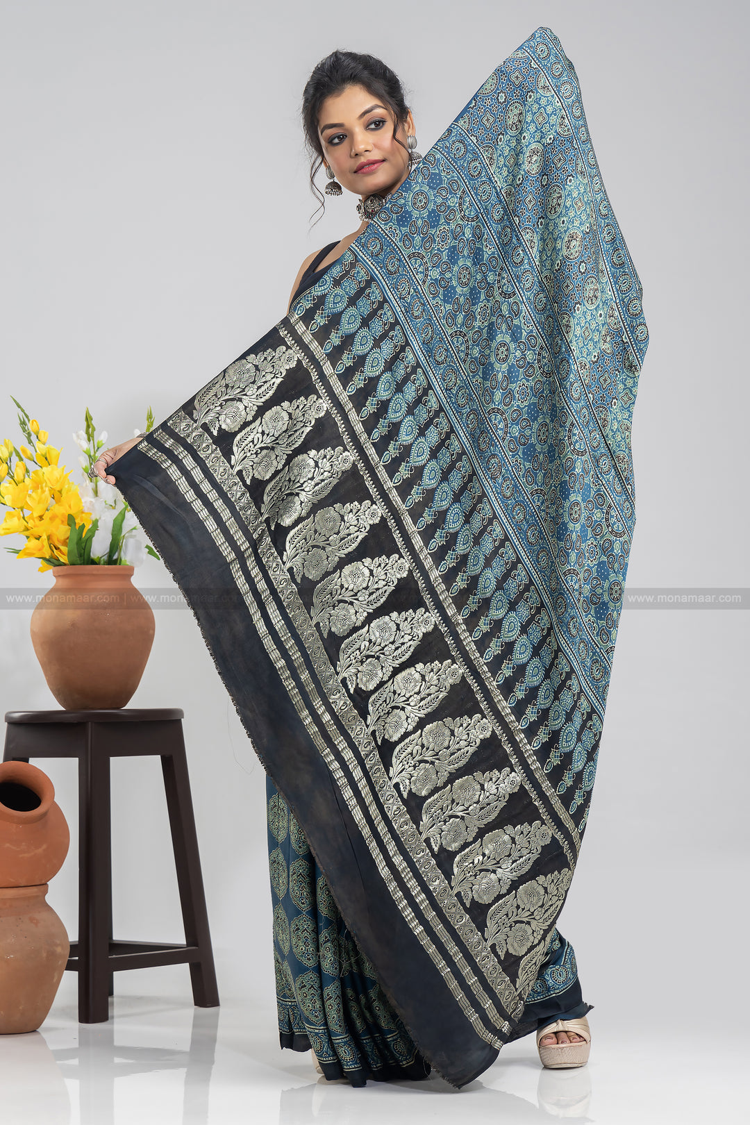 Ajrakh Block Printed Saree