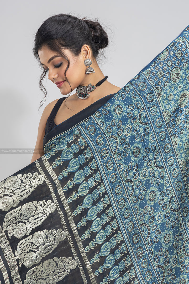 Ajrakh Block Printed Saree