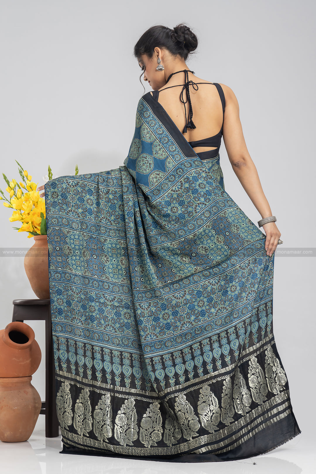 Ajrakh Block Printed Saree