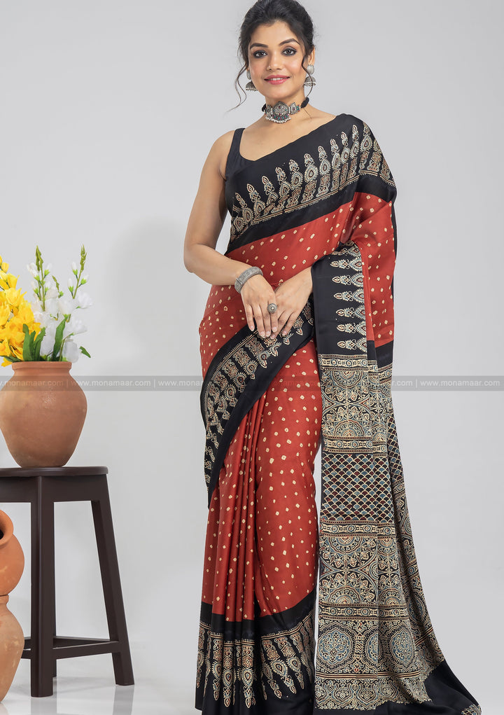 Ajrakh Block Printed Saree