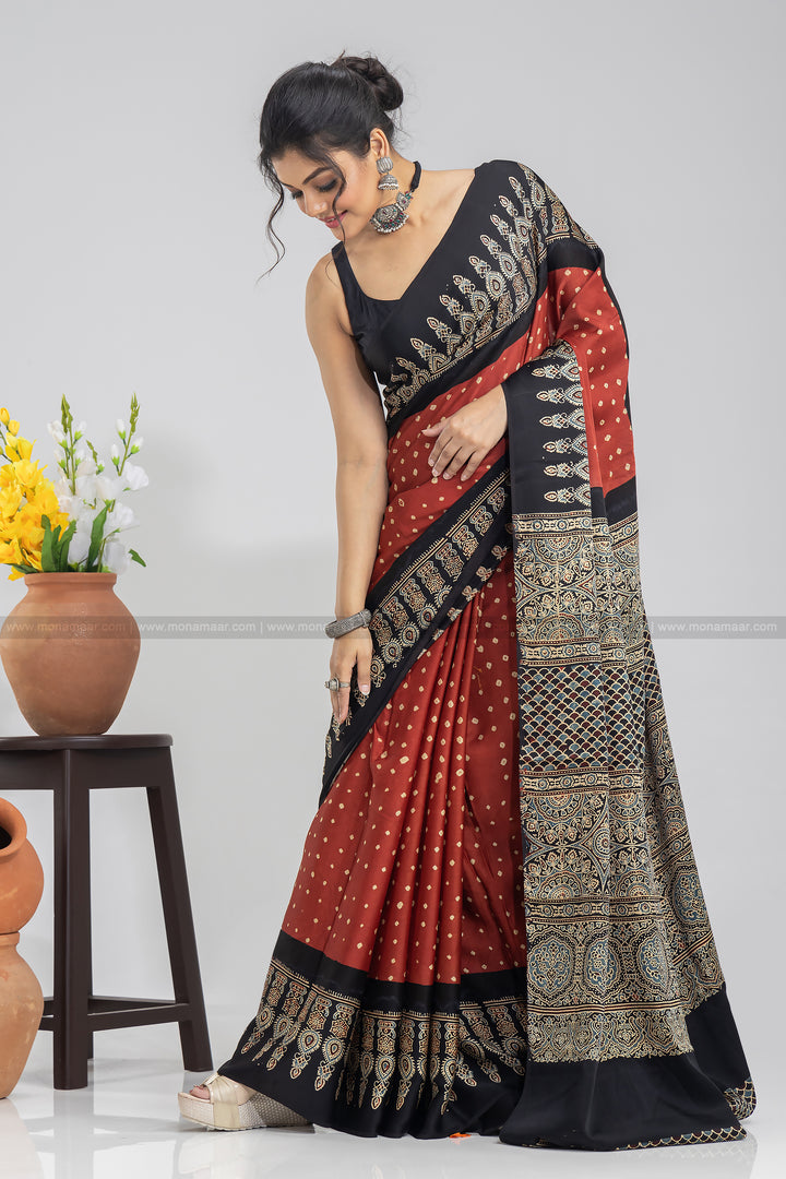 Ajrakh Block Printed Saree