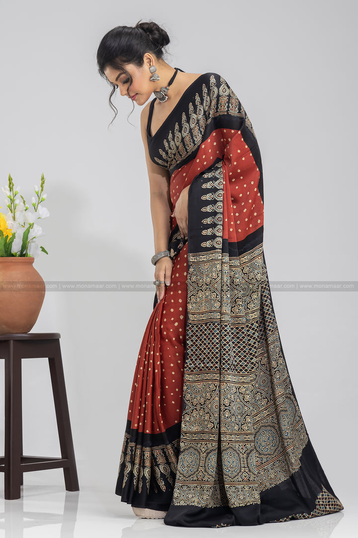 Ajrakh Block Printed Saree