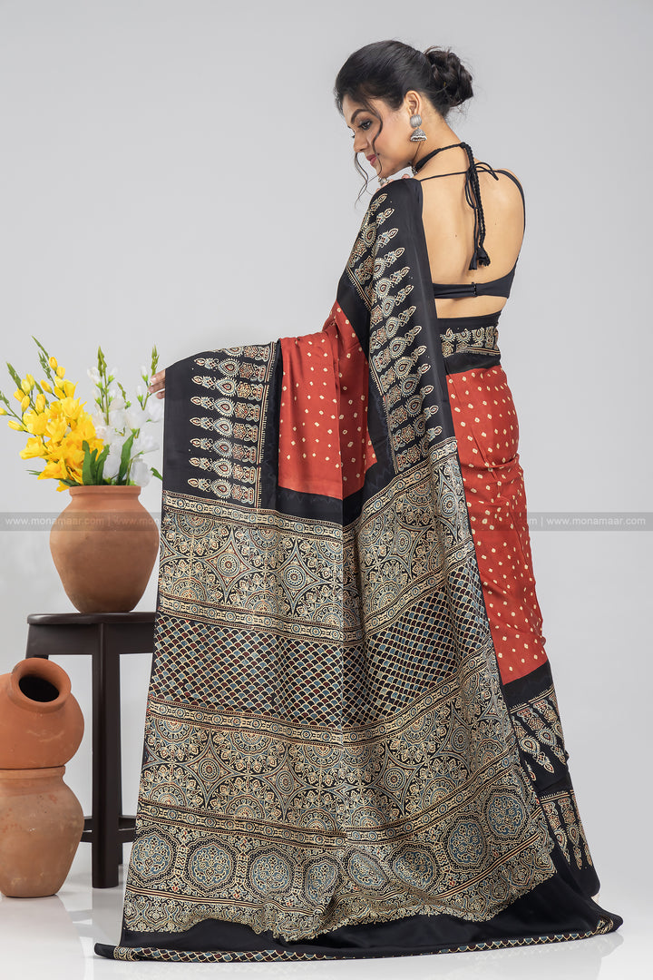 Ajrakh Block Printed Saree