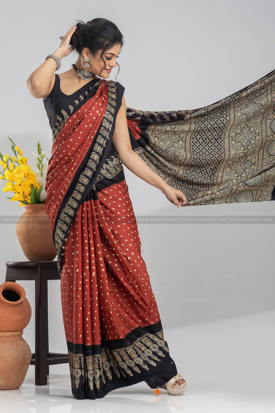 Ajrakh Block Printed Saree