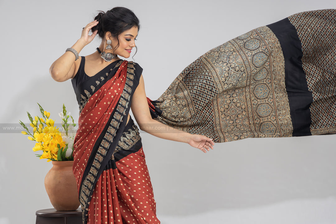 Ajrakh Block Printed Saree