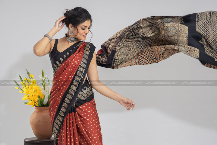 Ajrakh Block Printed Saree