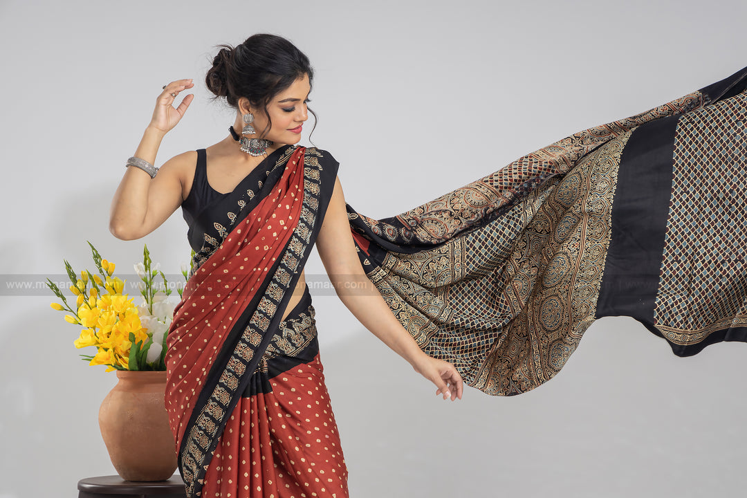 Ajrakh Block Printed Saree