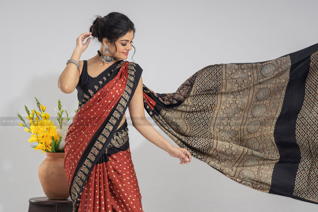 Ajrakh Block Printed Saree