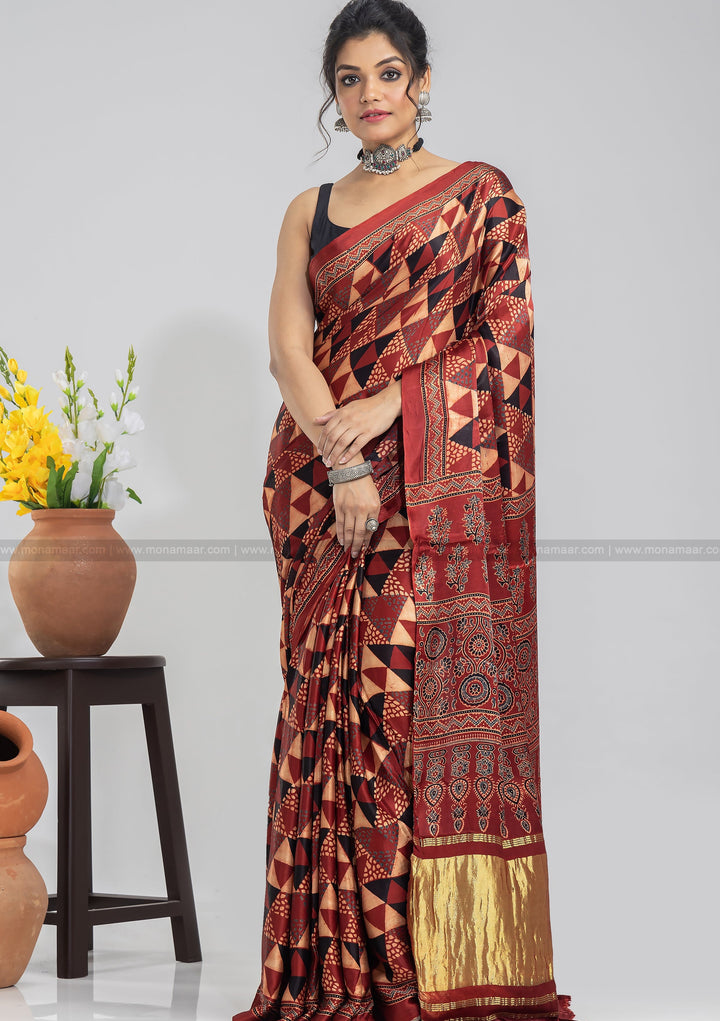 Ajrakh Block Printed Saree