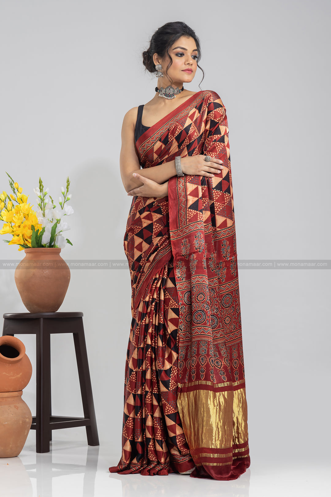 Ajrakh Block Printed Saree