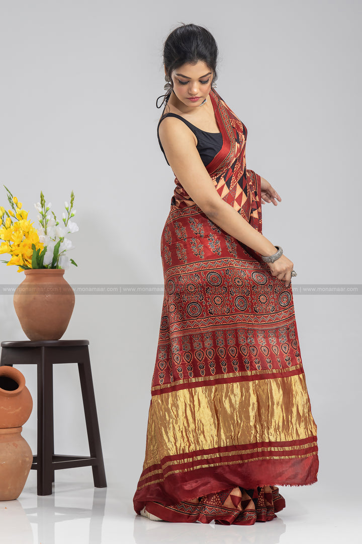 Ajrakh Block Printed Saree