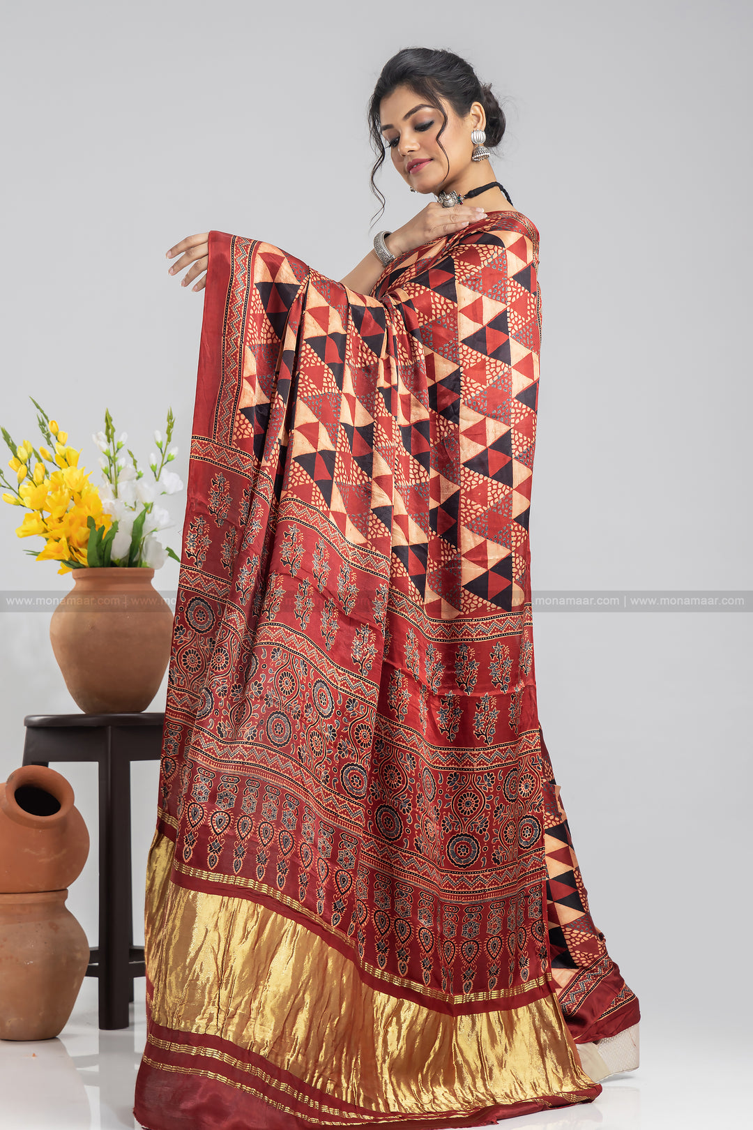 Ajrakh Block Printed Saree