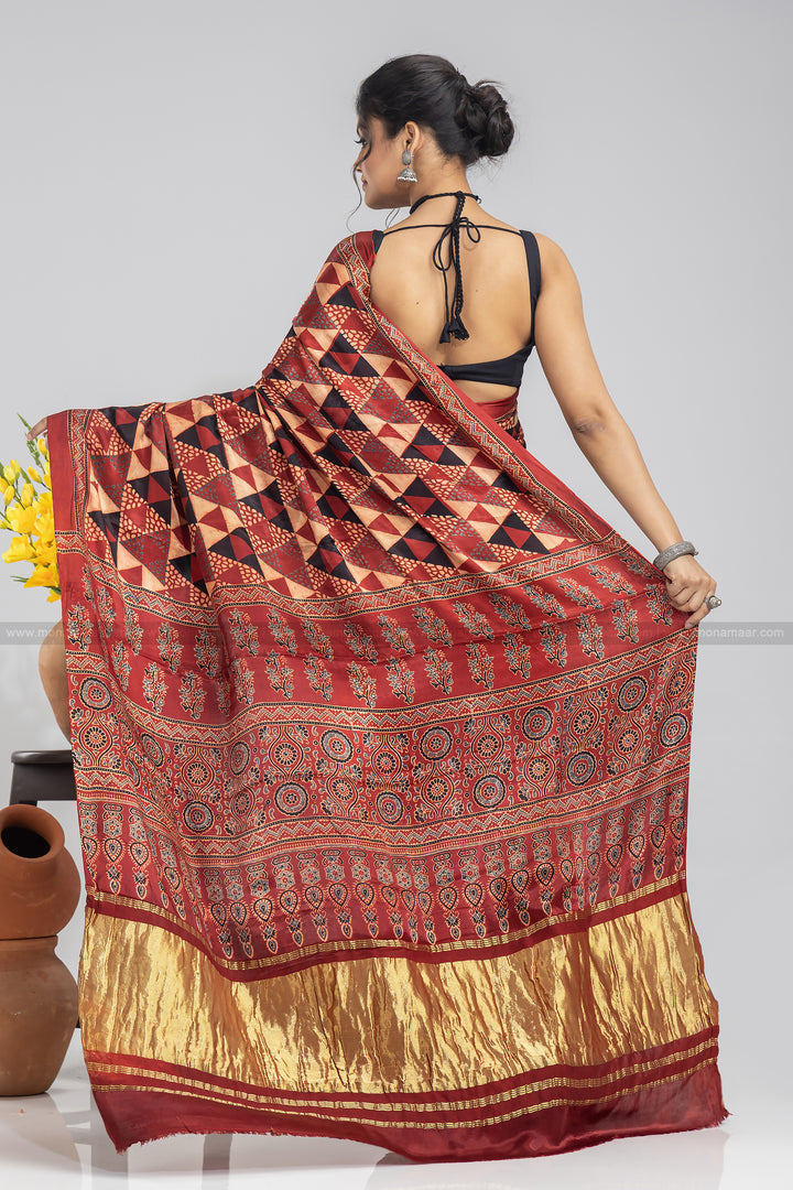 Ajrakh Block Printed Saree