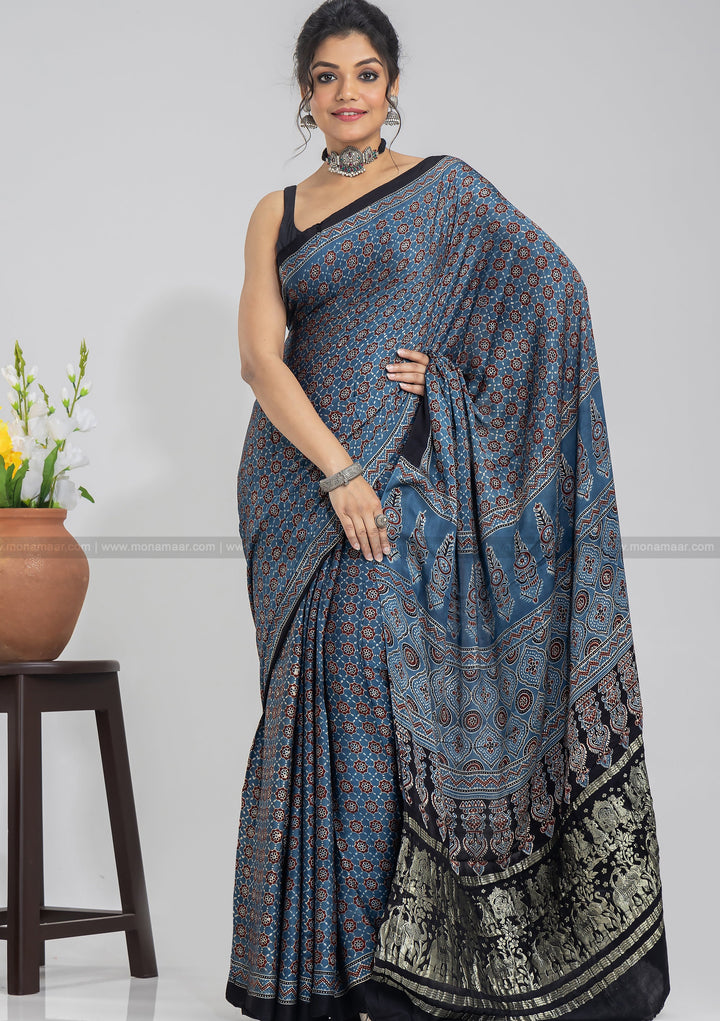 Ajrakh Block Printed Saree