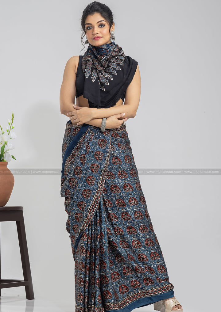 Ajrakh Block Printed Saree