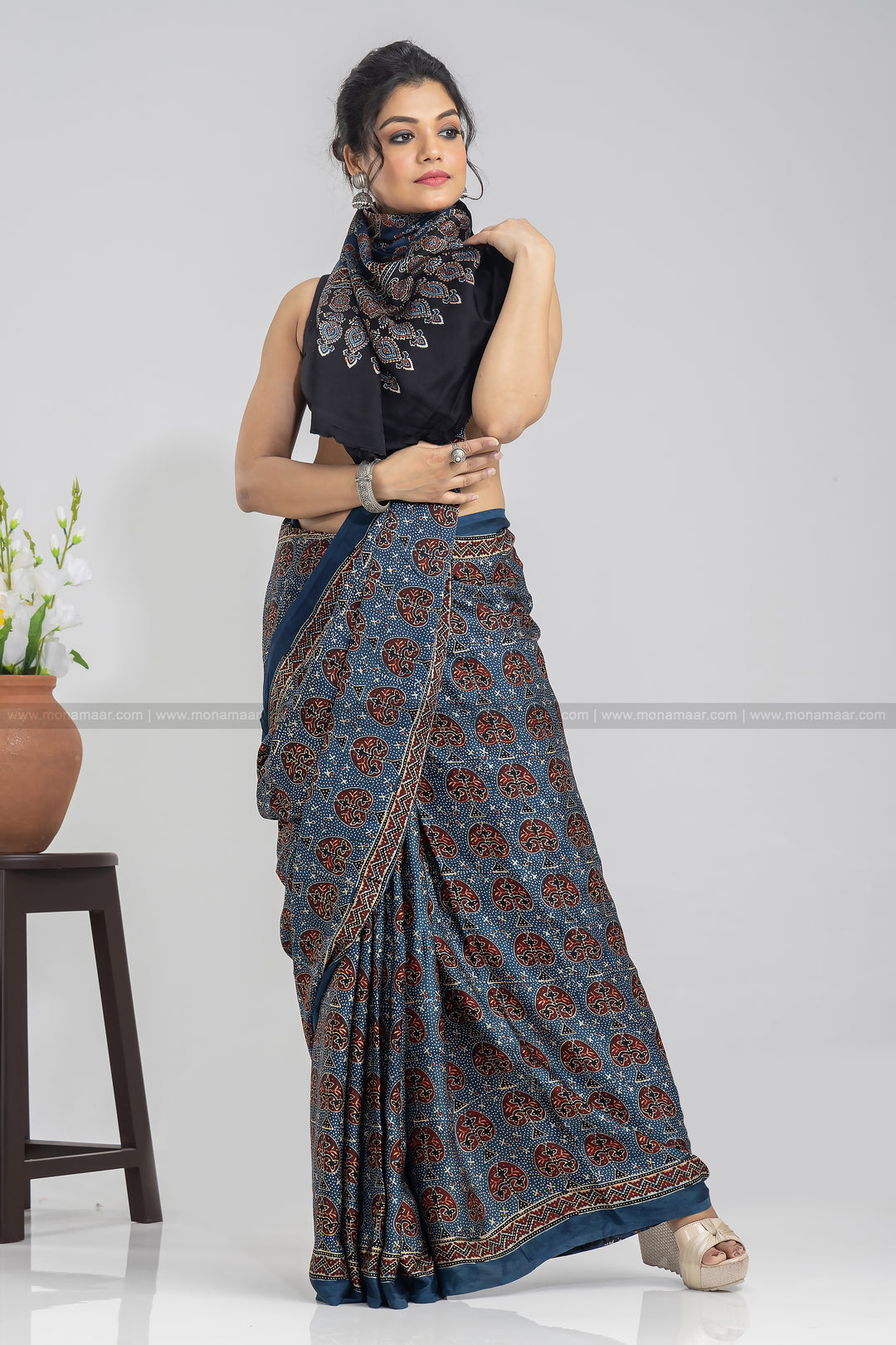 Ajrakh Block Printed Saree