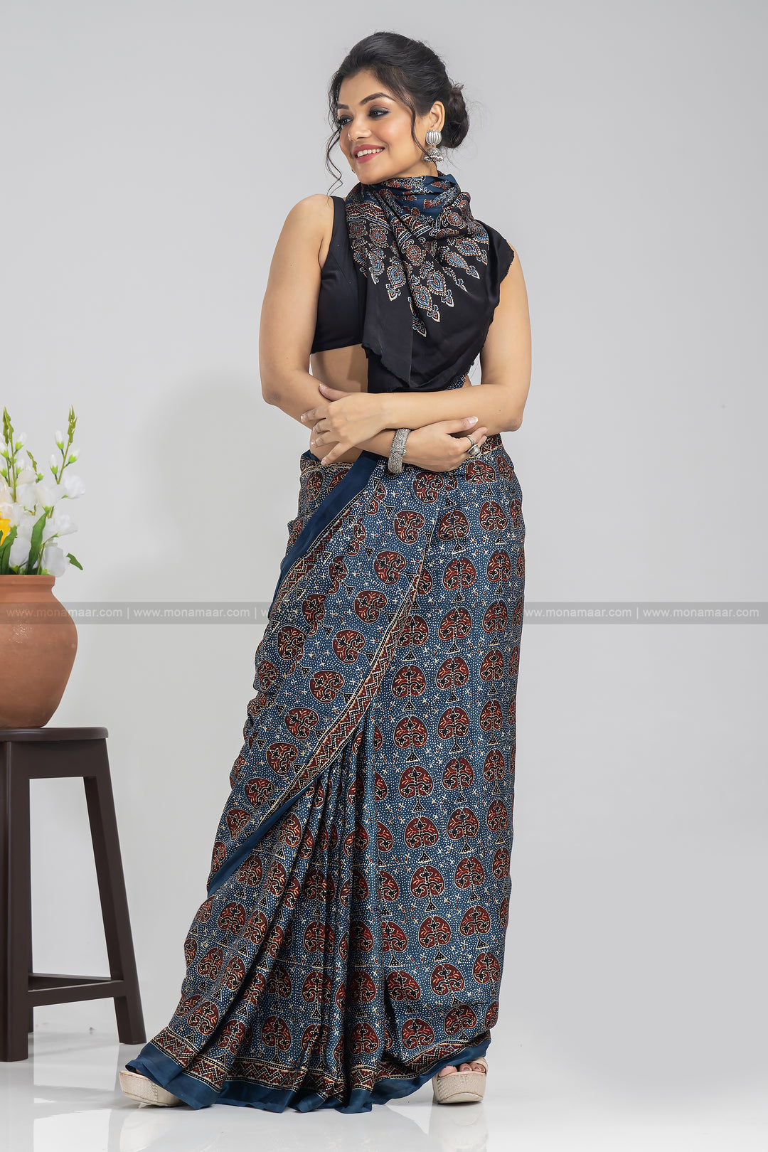 Ajrakh Block Printed Saree