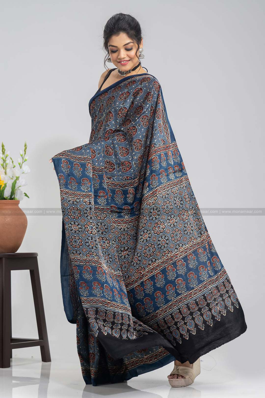 Ajrakh Block Printed Saree