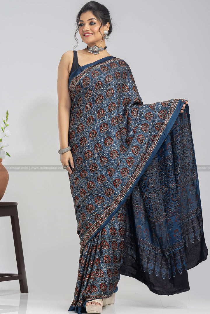 Ajrakh Block Printed Saree