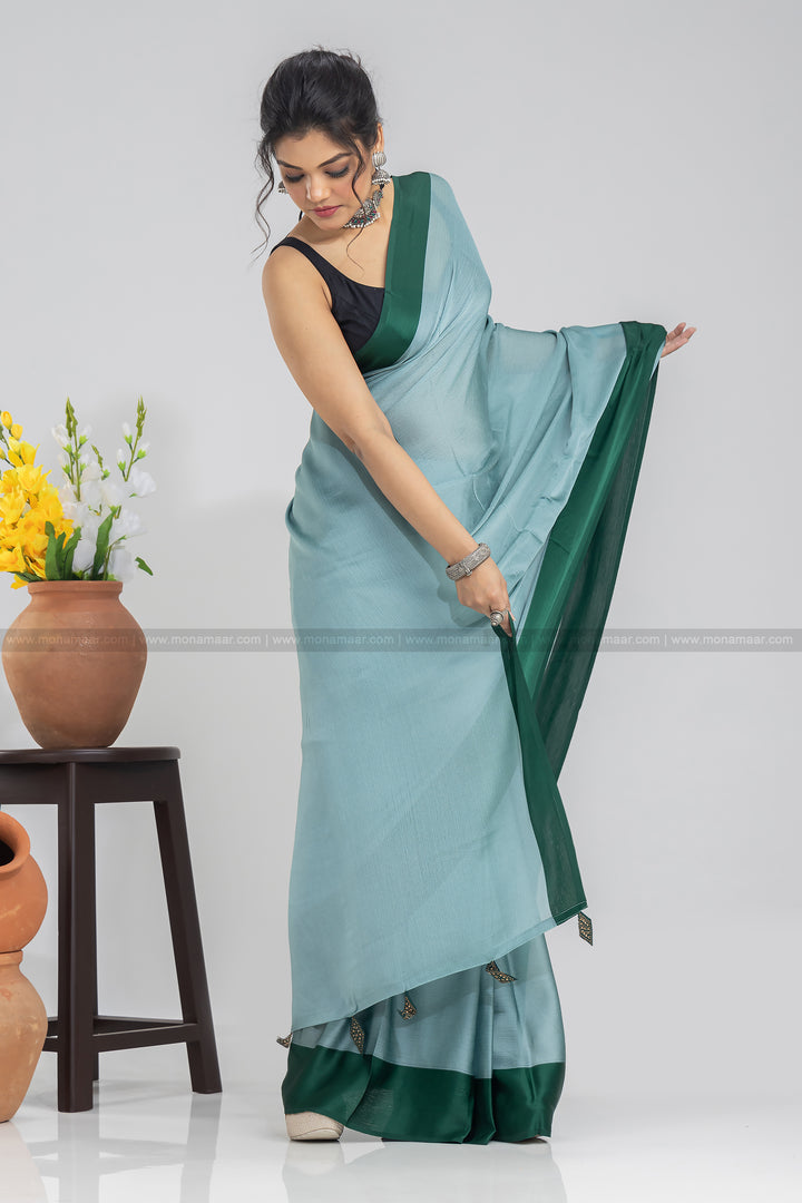 Desirable Moss Green Chiffon Saree