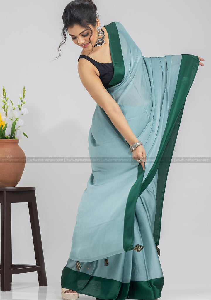 Desirable Moss Green Chiffon Saree