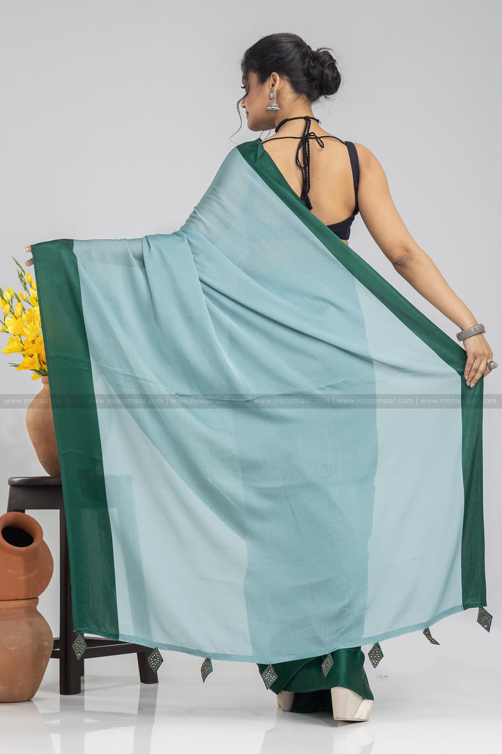 Desirable Moss Green Chiffon Saree