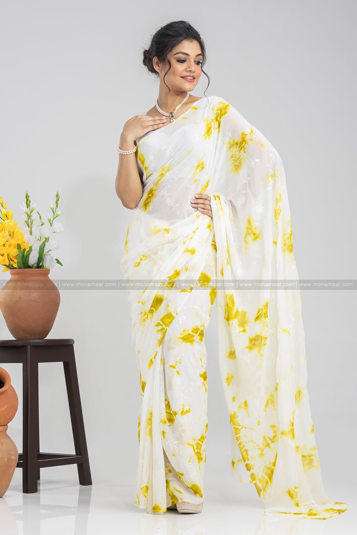 Shibori Chiffon Saree .