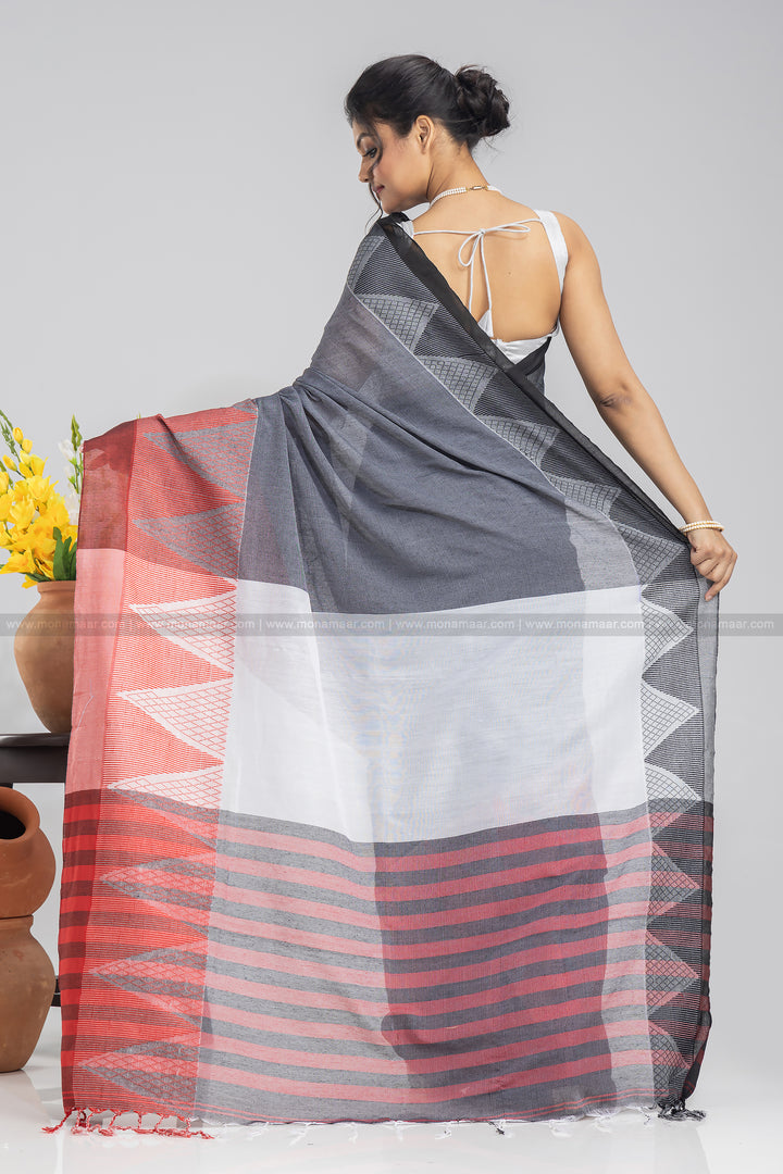 Grey Temple Border Khadi Saree