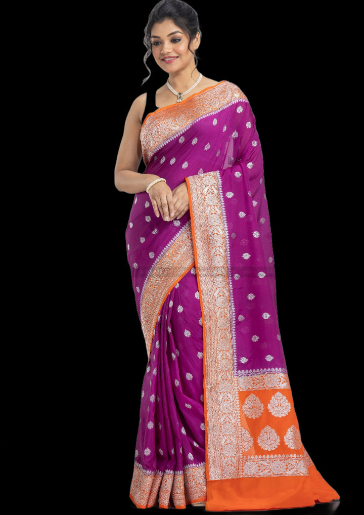 Wine Orange Banarsi Saree