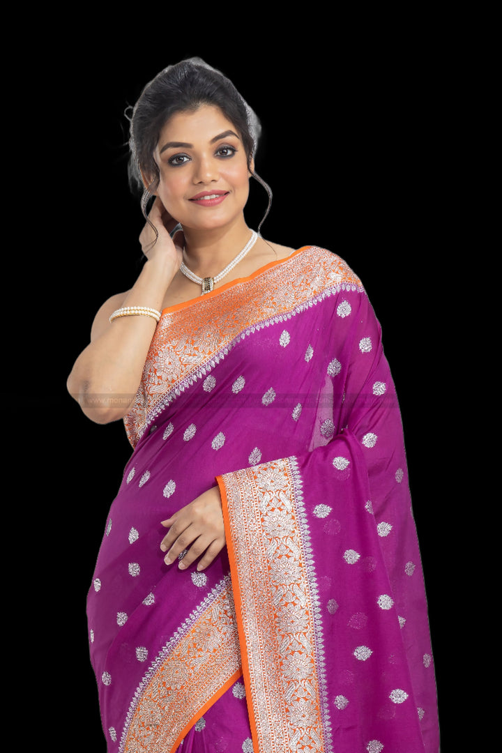 Wine Orange Banarsi Saree