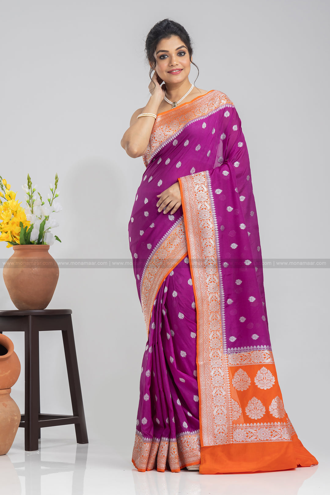 Wine Orange Banarsi Saree