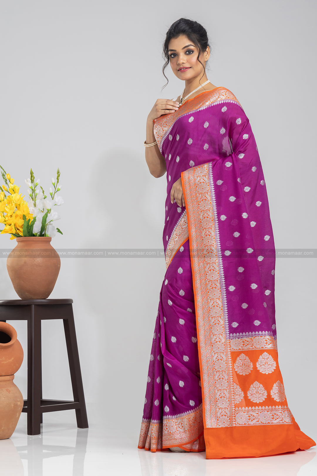 Wine Orange Banarsi Saree