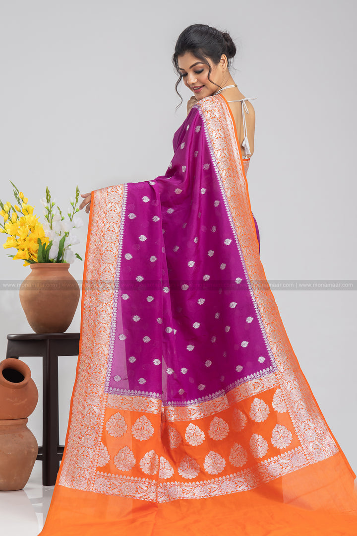 Wine Orange Banarsi Saree