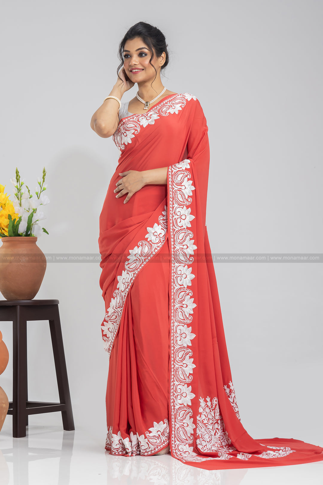 Dark Peach Kashmiri Saree