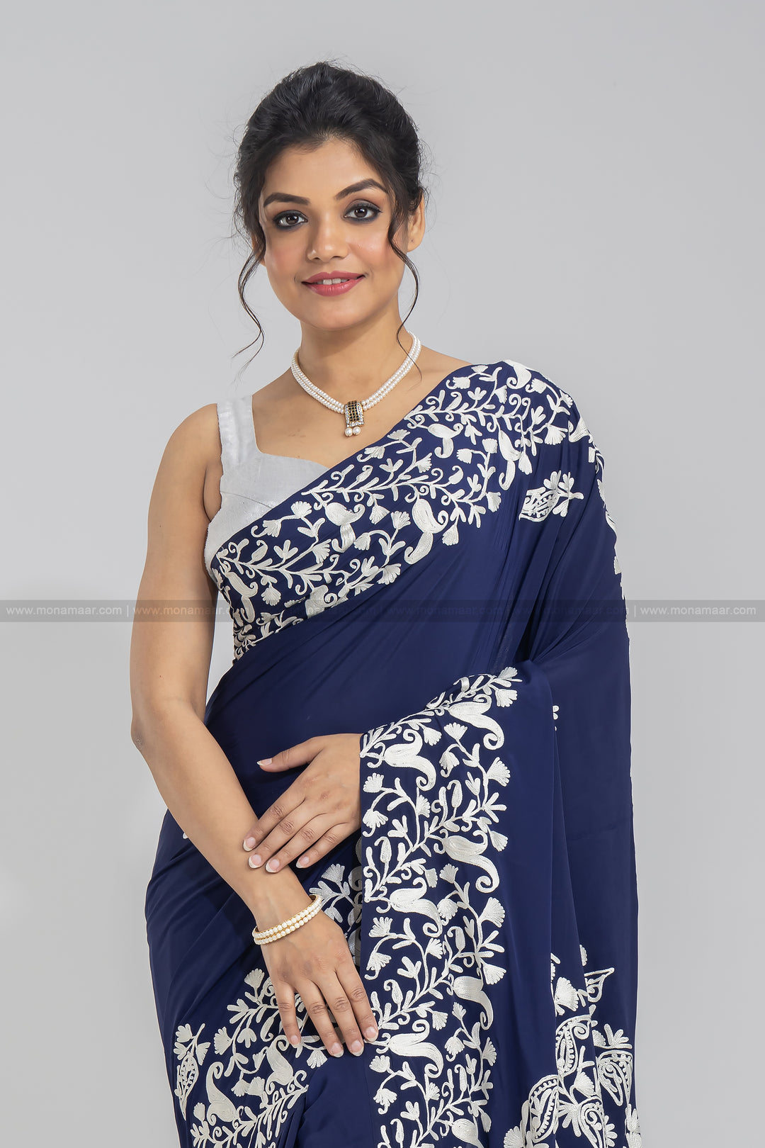 Dark Navy Blue Kashmiri Saree