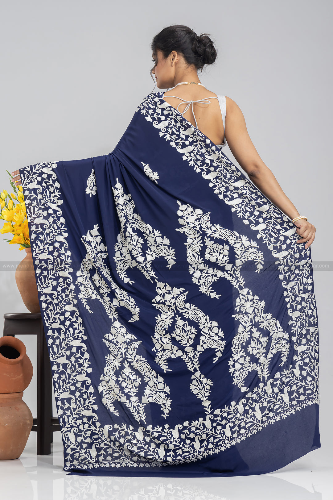 Dark Navy Blue Kashmiri Saree