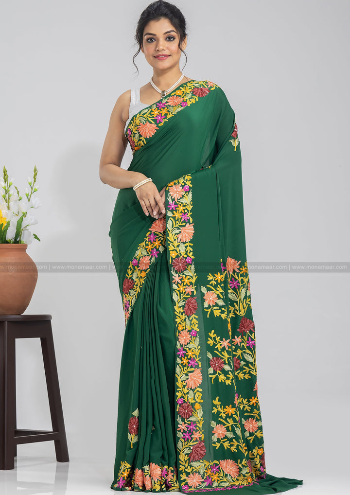 Green Forever Kashmiri Saree