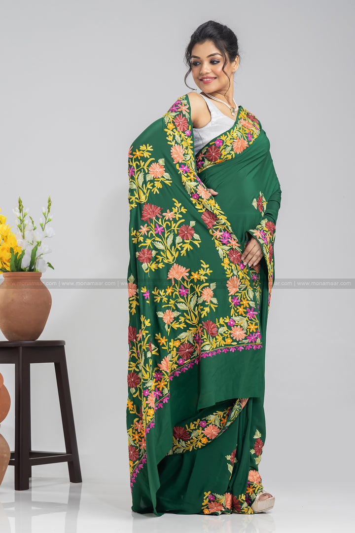 Green Forever Kashmiri Saree