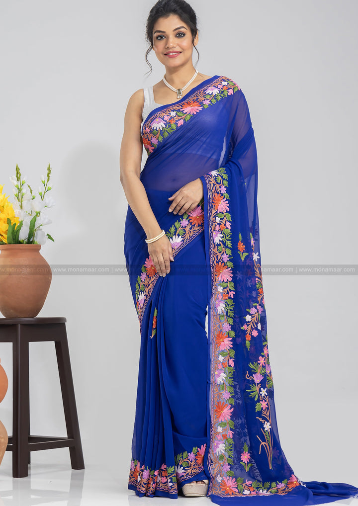 Royal Blue Kashmiri Saree