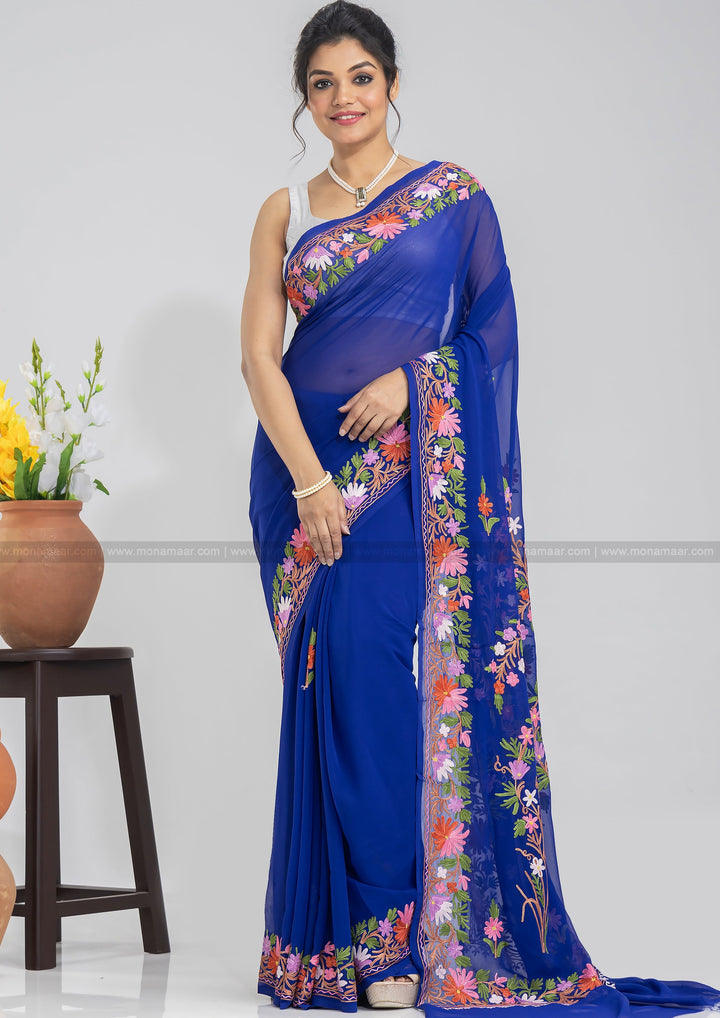 Royal Blue Kashmiri Saree